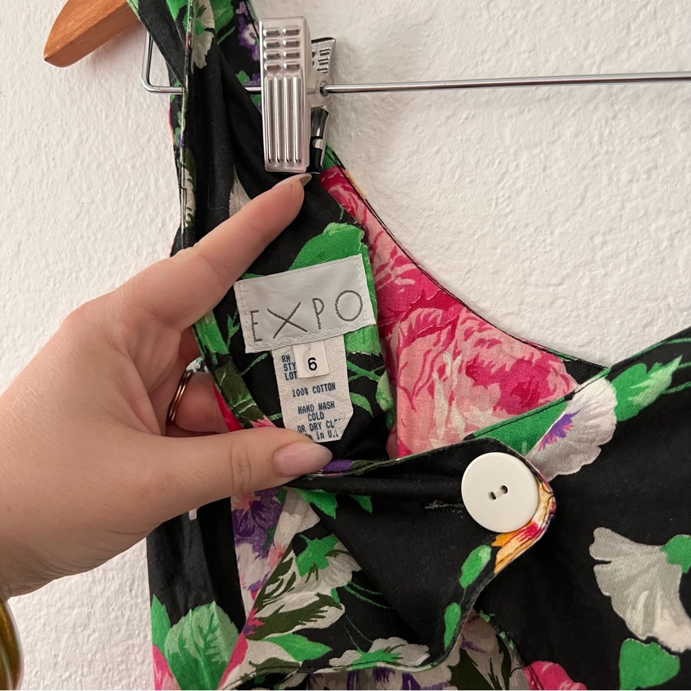 Vintage Expo 80’s Black Floral Open Back Fit and Flare Dress Sz 6 - Picture 7 of 7